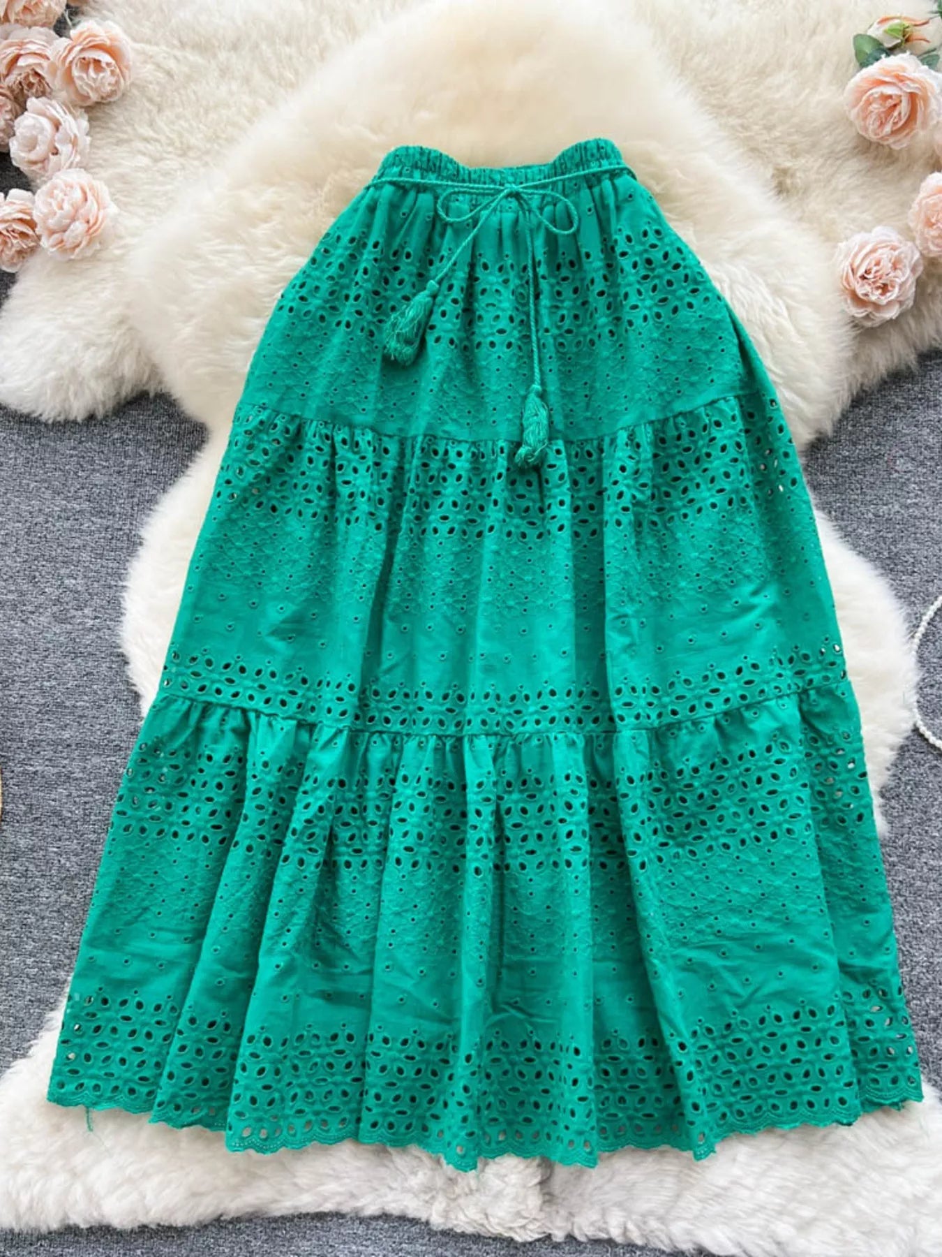 Eyelet Tiered Maxi Skirt - Cowtown Bling N Things