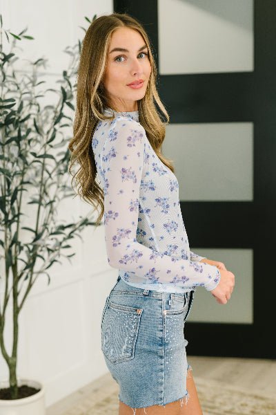 Flirty by Nature Mesh Layering Top in Light Blue - Cowtown Bling N Things