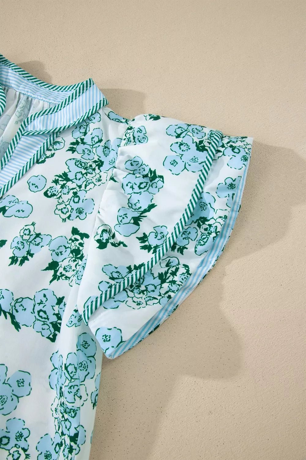 Floral Meets Stripes V Neck Flutter Sleeve Blouse - Cowtown Bling N Things