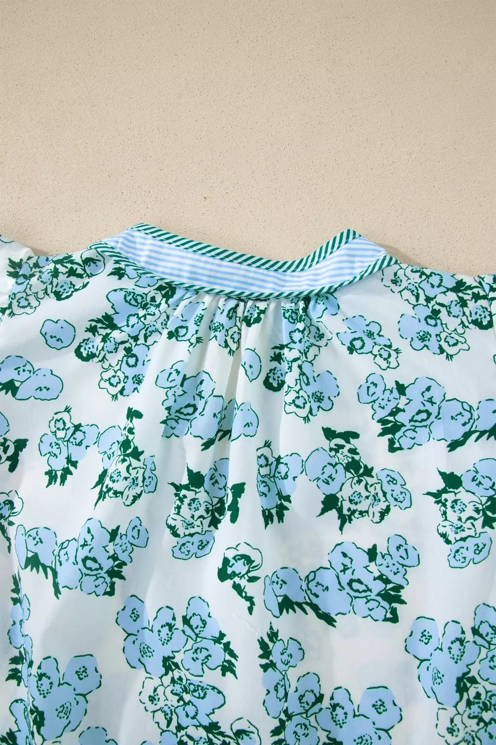 Floral Meets Stripes V Neck Flutter Sleeve Blouse - Cowtown Bling N Things