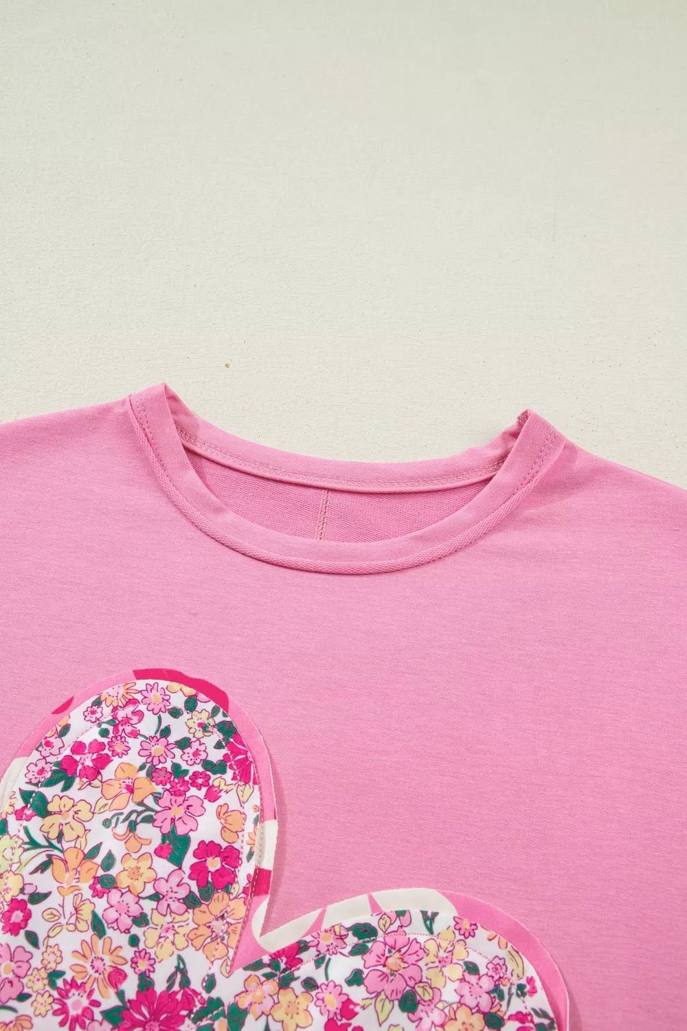 Flower Patched Round Neck Tunic T-Shirt - Cowtown Bling N Things
