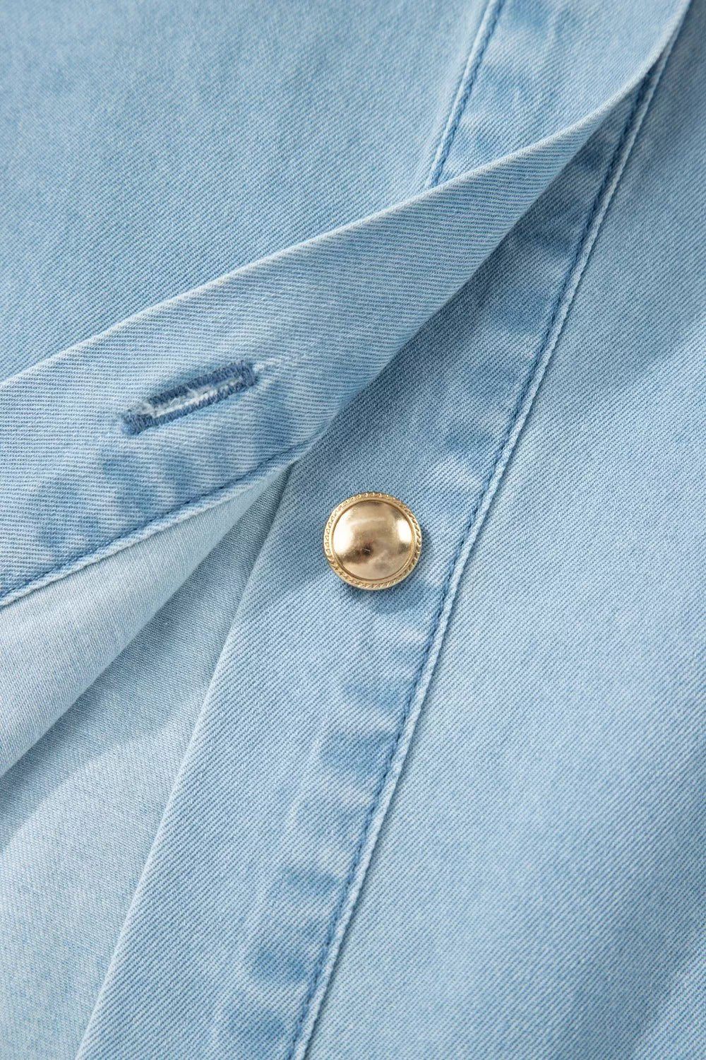 Full Buttons Collared Short Bubble Sleeve Long Denim Dress - Cowtown Bling N Things