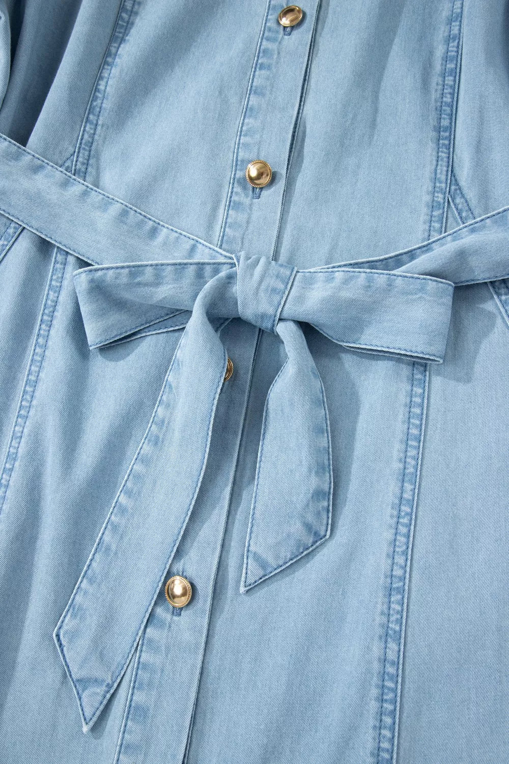 Full Buttons Collared Short Bubble Sleeve Long Denim Dress - Cowtown Bling N Things