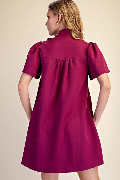Glam | Bow Neck Puff Sleeve Mini Dress - Cowtown Bling N Things