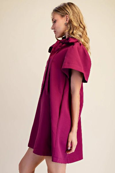 Glam | Bow Neck Puff Sleeve Mini Dress - Cowtown Bling N Things