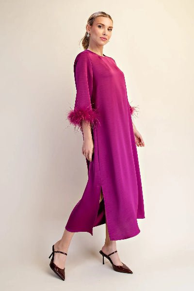 Glam | Feather Trim Evening Midi Dress - Cowtown Bling N Things