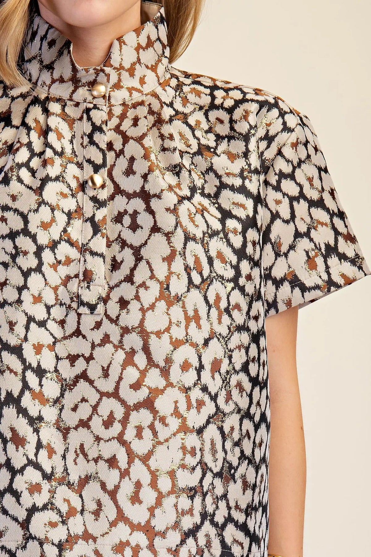 Glam | Metallic Animal Jacquard Stand Collar Shirt - Cowtown Bling N Things