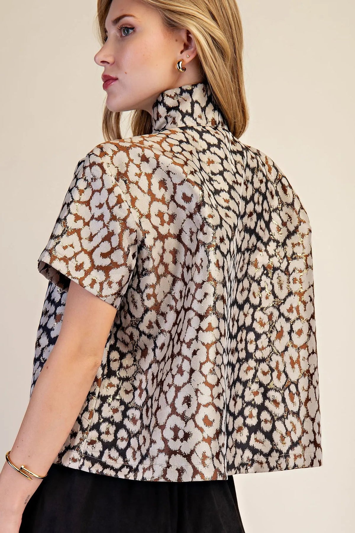 Glam | Metallic Animal Jacquard Stand Collar Shirt - Cowtown Bling N Things