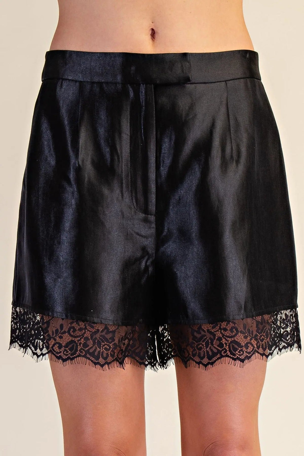 Glam | Mid-Waist Bermuda Lace Trim Shorts - Cowtown Bling N Things
