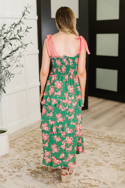 Haptics Low Effort, High Impact Tiered Dress in Green/Coral - Cowtown Bling N Things