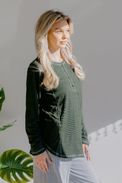 Heimish Olive Whisper Henley Top - Cowtown Bling N Things