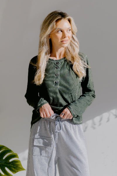 Heimish Olive Whisper Henley Top - Cowtown Bling N Things