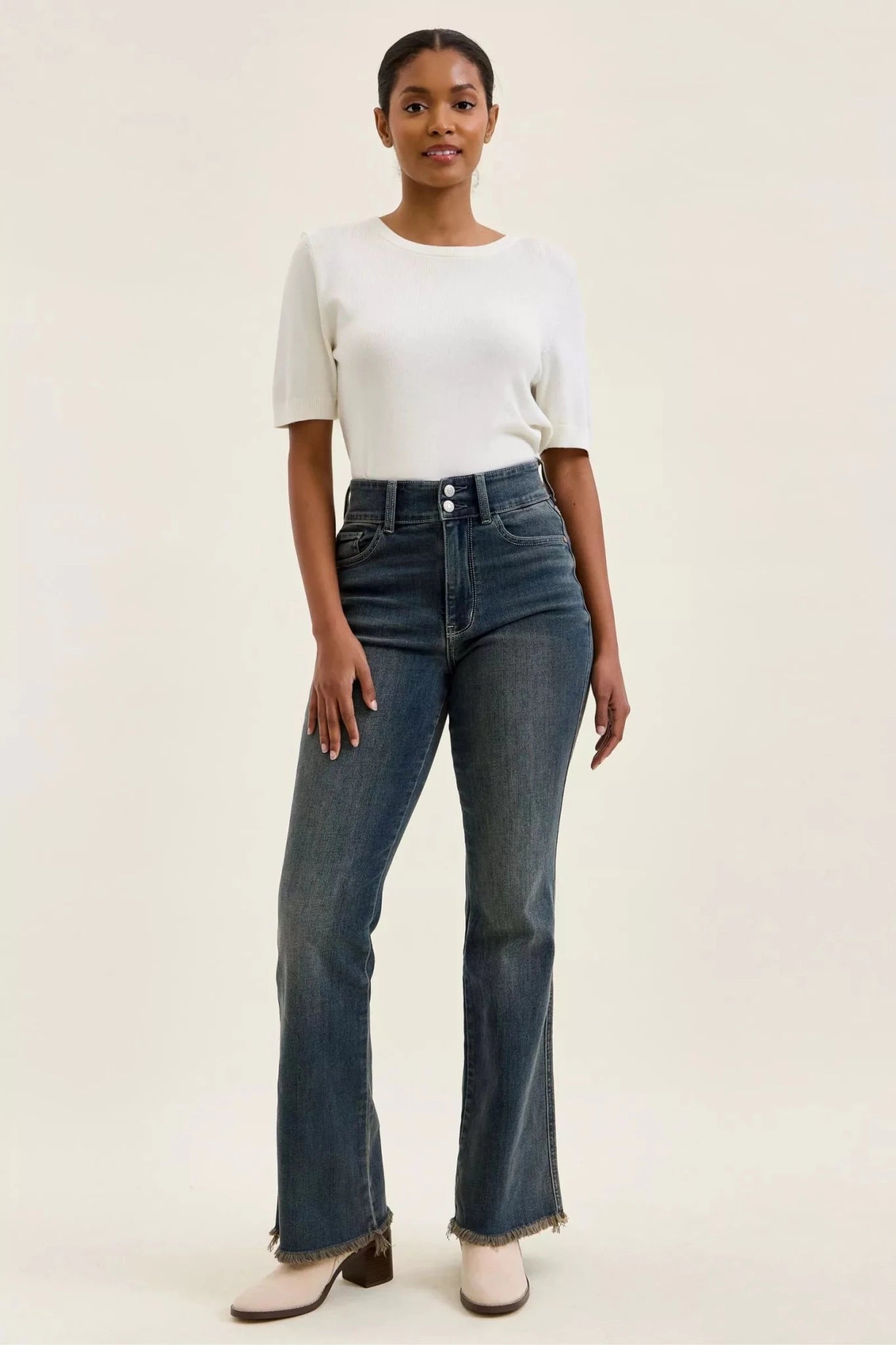 Judy Blue High Waist Double Button Frayed Hem Jeans - Cowtown Bling N Things