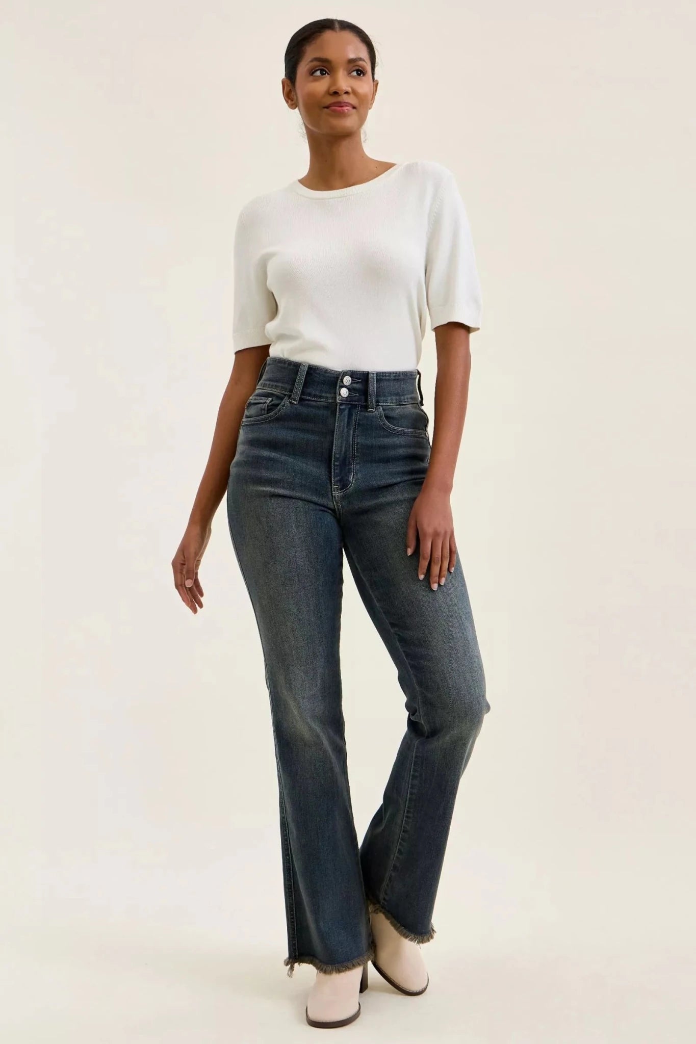Judy Blue High Waist Double Button Frayed Hem Jeans - Cowtown Bling N Things