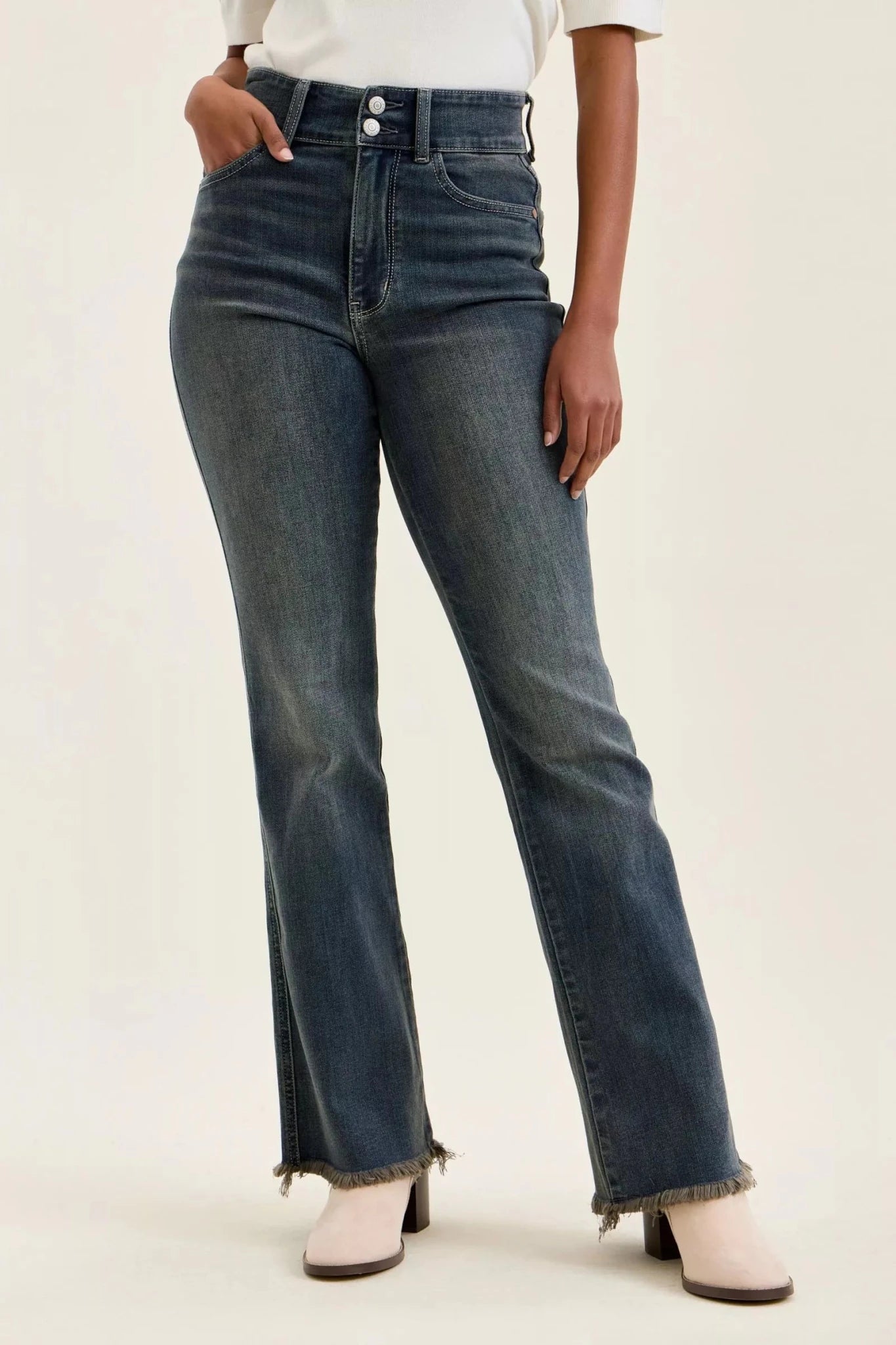 Judy Blue High Waist Double Button Frayed Hem Jeans - Cowtown Bling N Things