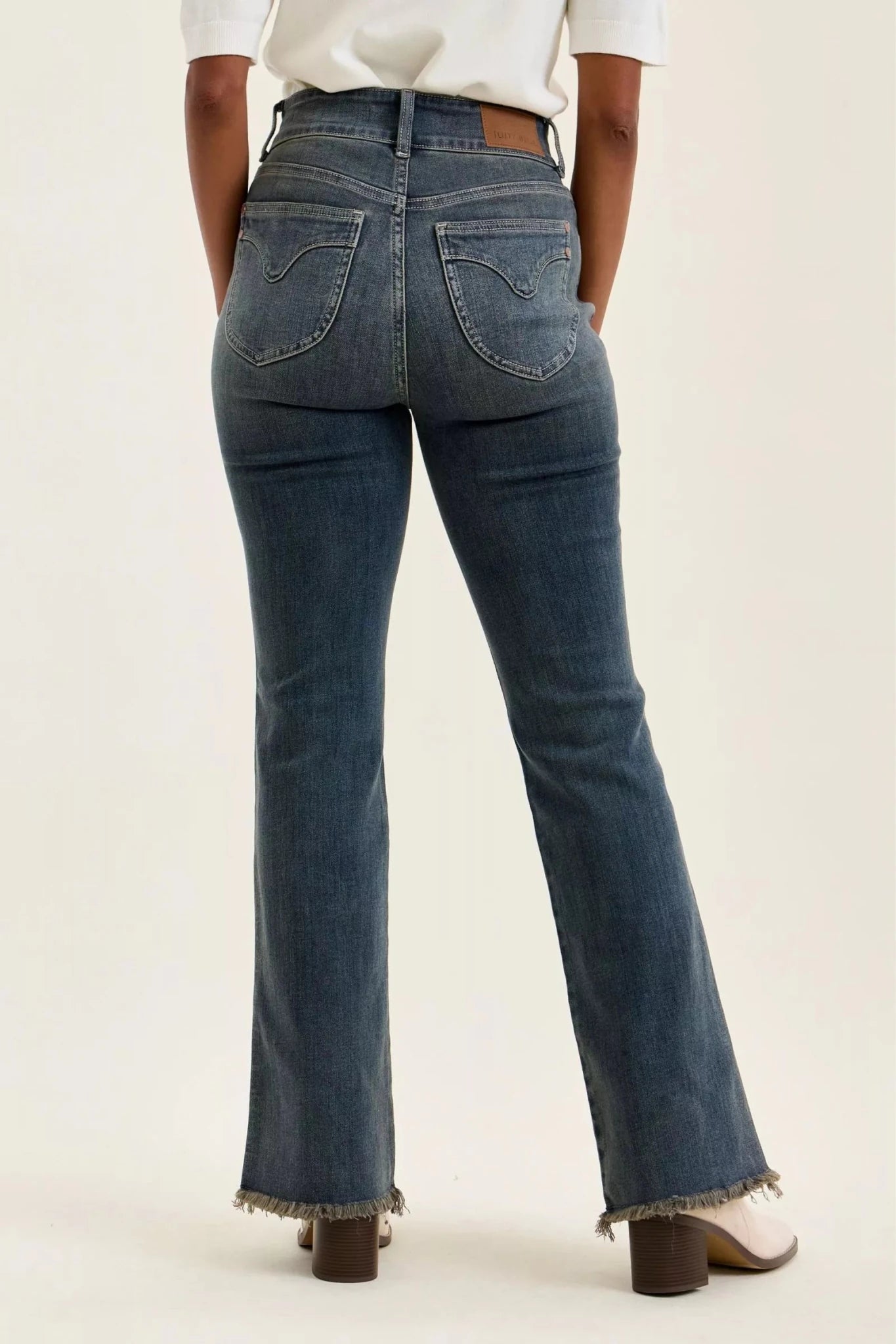 Judy Blue High Waist Double Button Frayed Hem Jeans - Cowtown Bling N Things