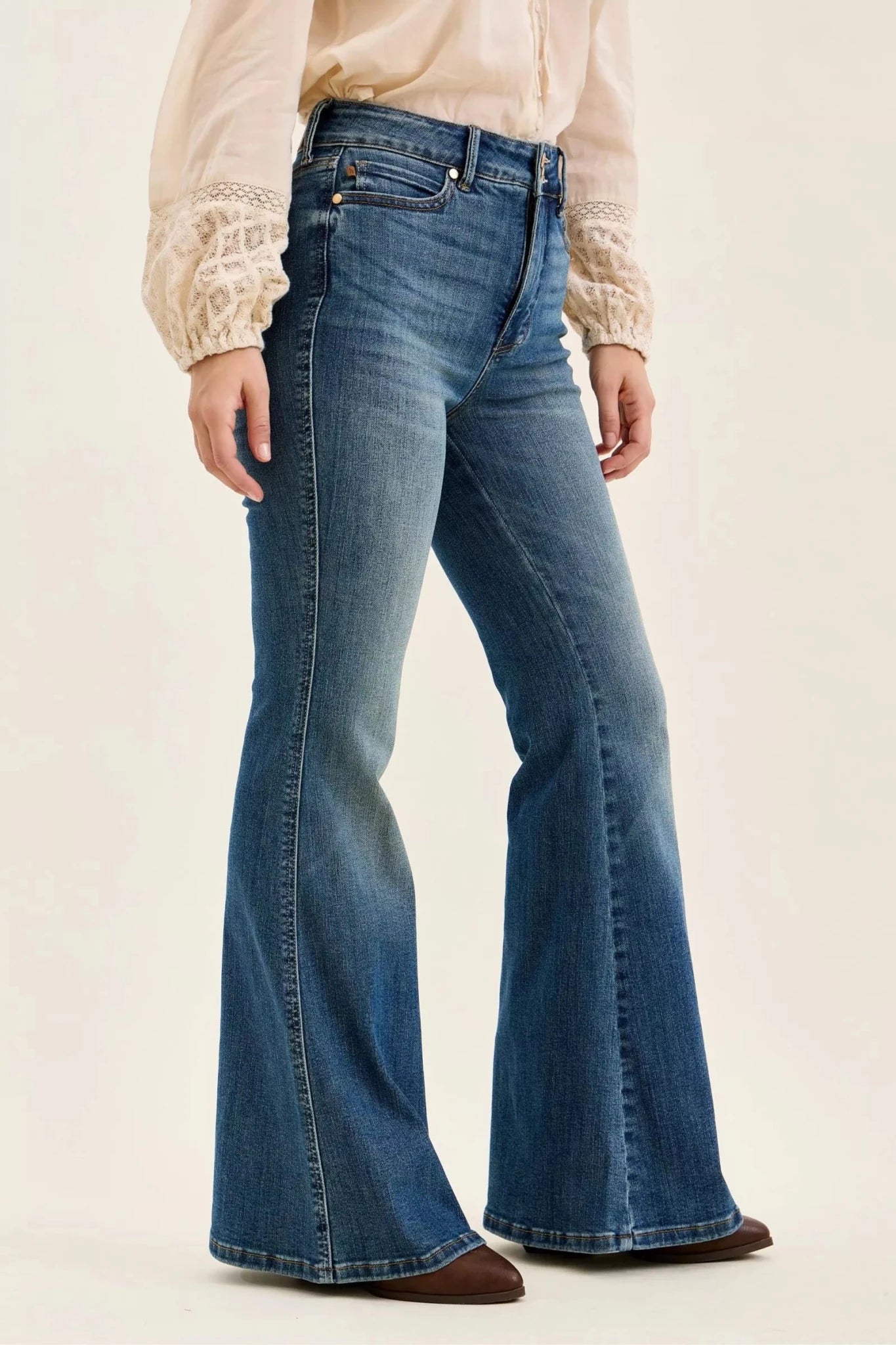 Judy Blue High Waist Double Button Tummy Control Flare Jeans - Cowtown Bling N Things