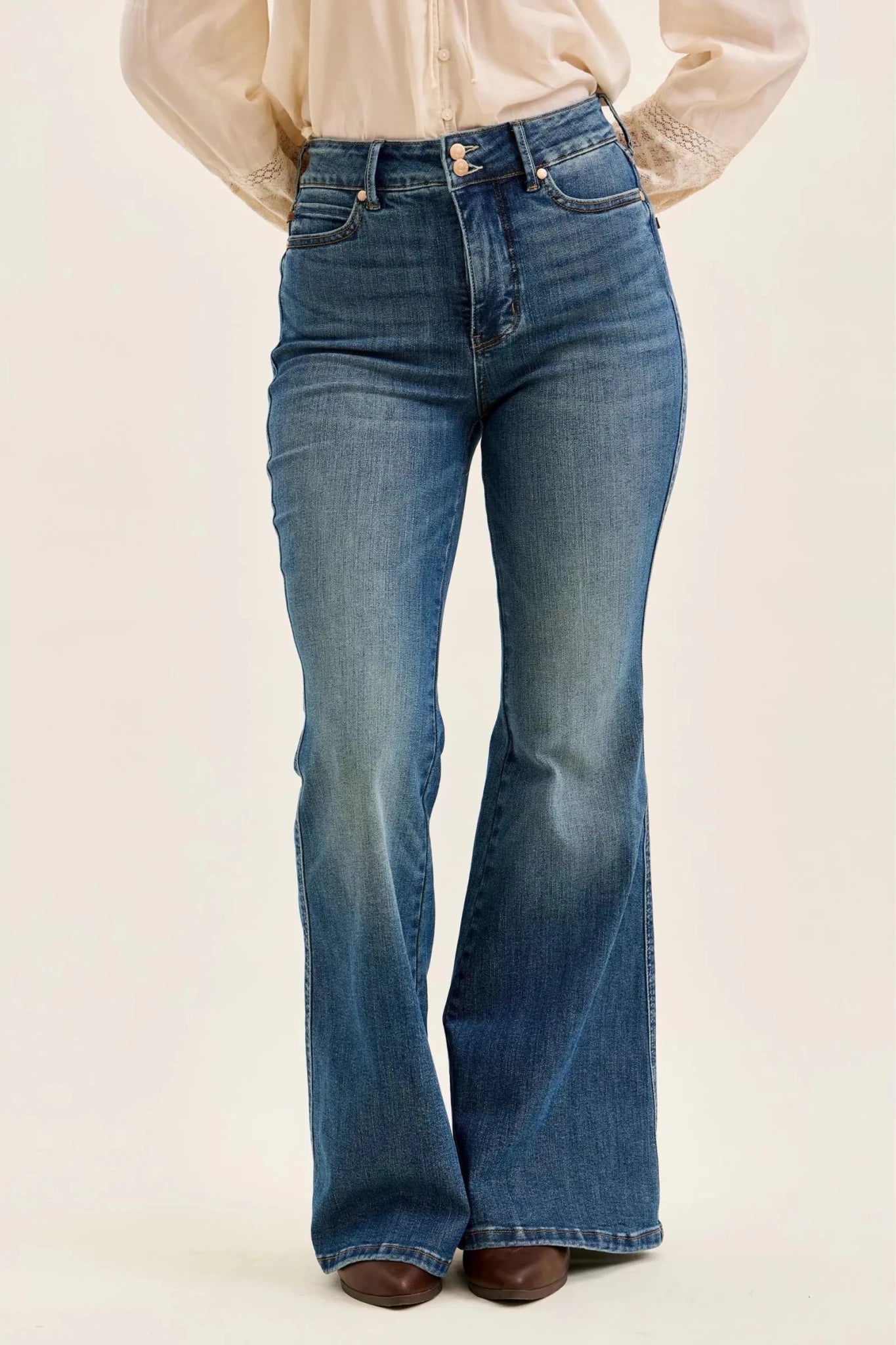 Judy Blue High Waist Double Button Tummy Control Flare Jeans - Cowtown Bling N Things
