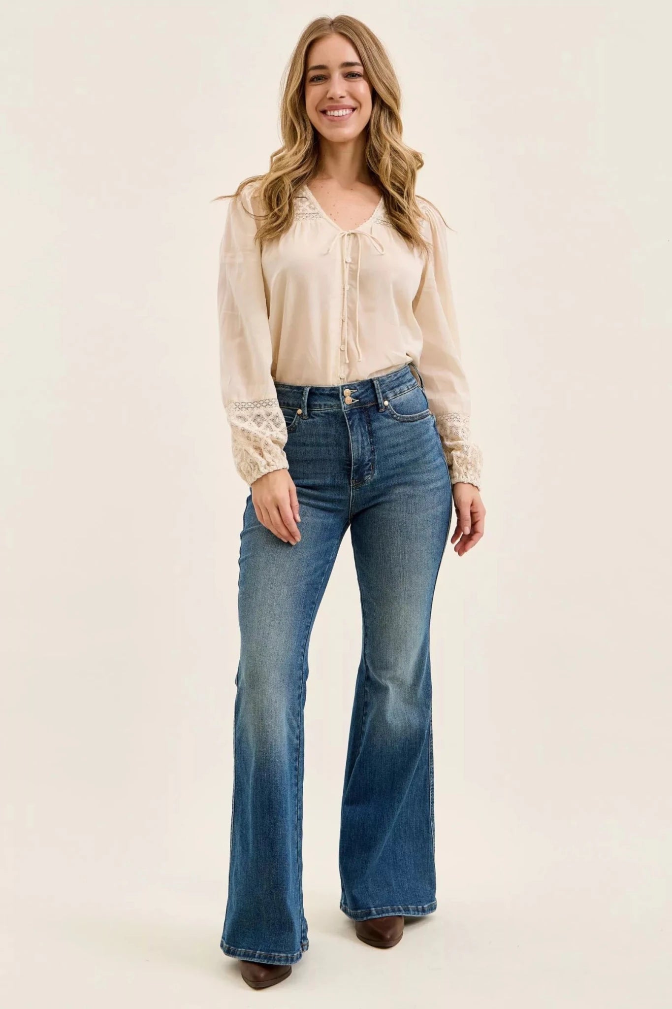 Judy Blue High Waist Double Button Tummy Control Flare Jeans - Cowtown Bling N Things