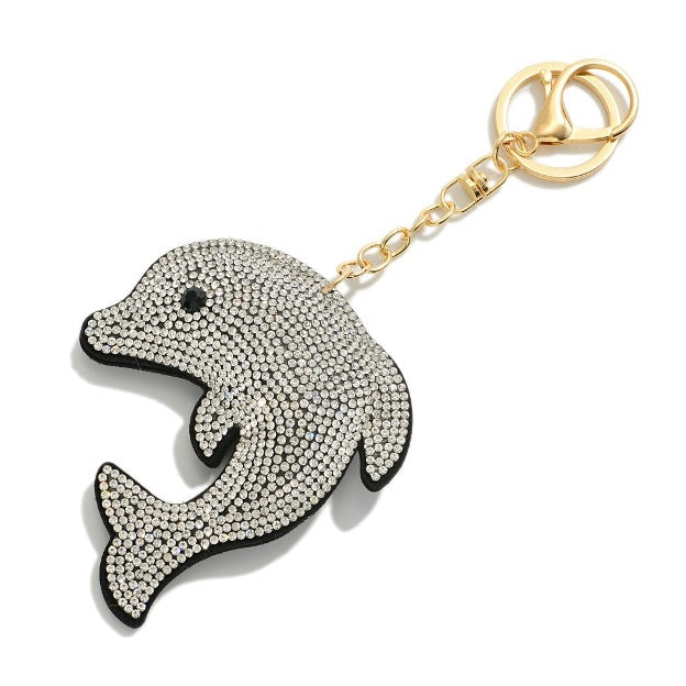Rhinestone Studded Plush Dolphin Keychain - Cowtown Bling N Things