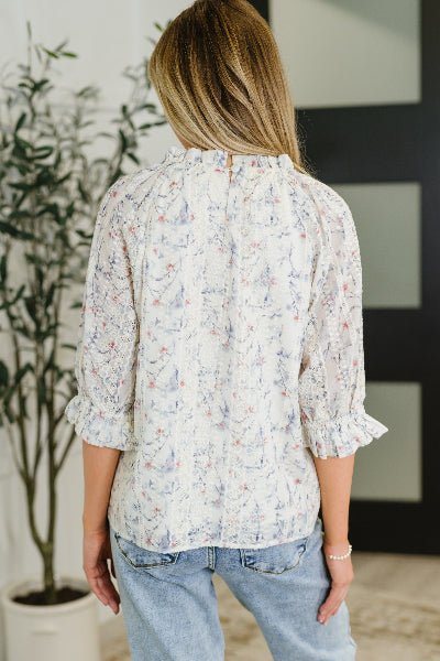 Lovelo – Sweet Ruffle Affair High Neck Blouse in Blue - Cowtown Bling N Things