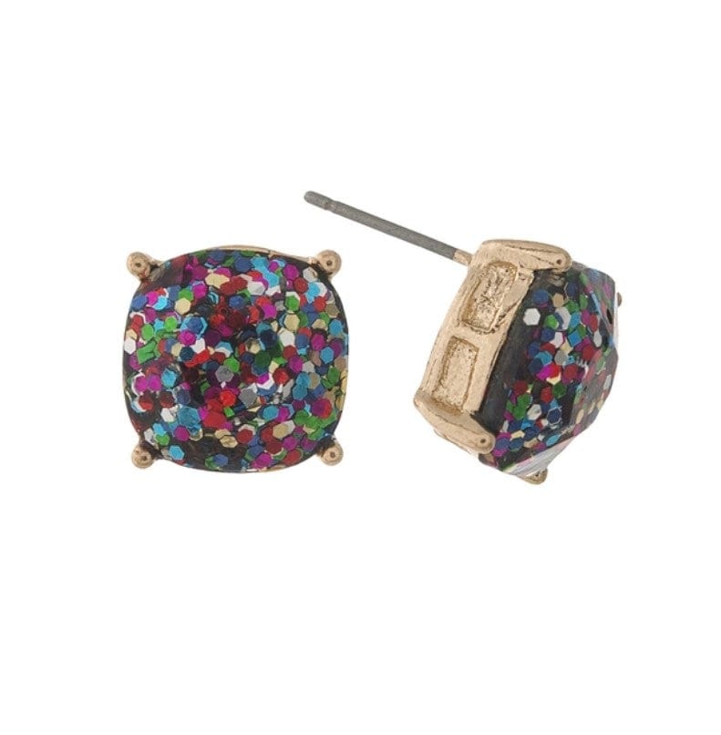 Multi colored glitter Gold Tone Stud Earrings - Cowtown Bling N Things