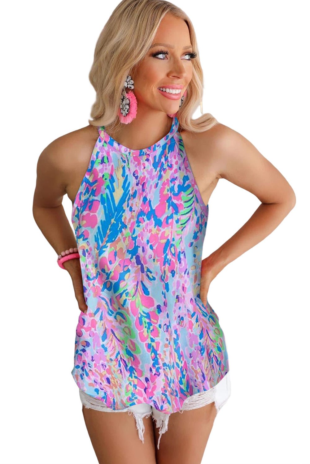 Multicolor Floral Print Casual Halter Top - Cowtown Bling N Things