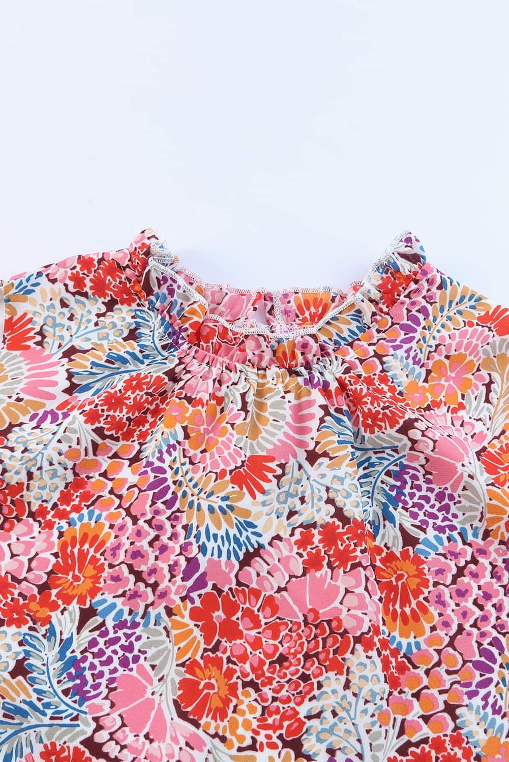 Multicolor Floral Print Smocked Cuffs Long Sleeve Blouse - Cowtown Bling N Things