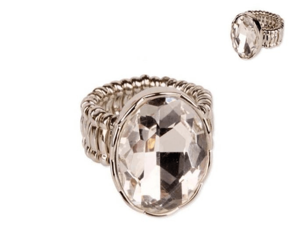 Oval Rhinestone Gem Stretch Ring - Cowtown Bling N Things