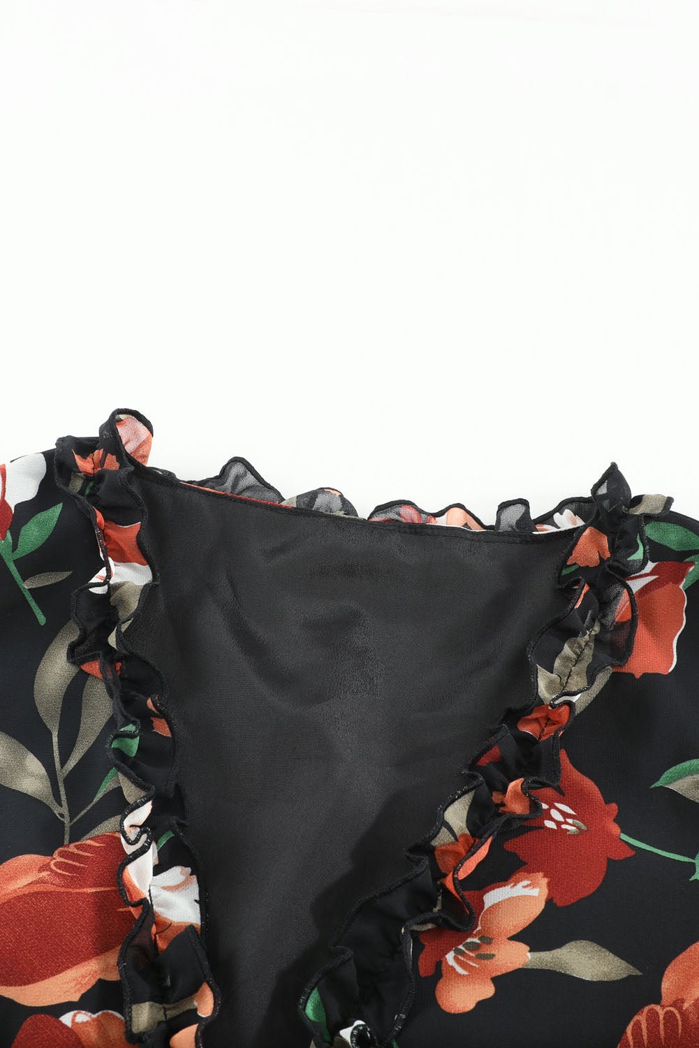 Pastel Red Floral Print Ruffle Trim Plunge Neckline Maxi Dress - Cowtown Bling N Things