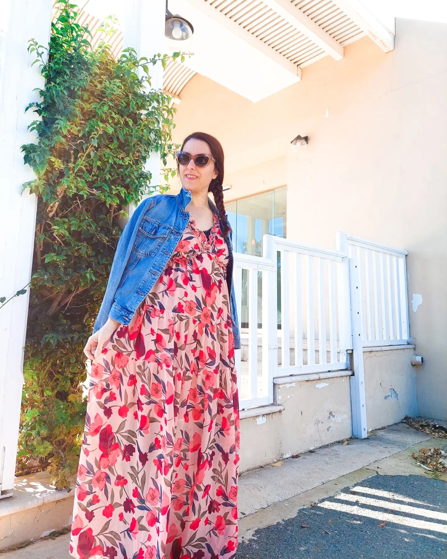 Pastel Red Floral Print Ruffle Trim Plunge Neckline Maxi Dress - Cowtown Bling N Things