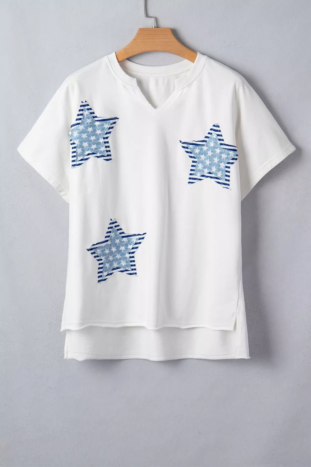 Patriot Star Patched Notched Neck Mineral Washed Tee - Cowtown Bling N Things