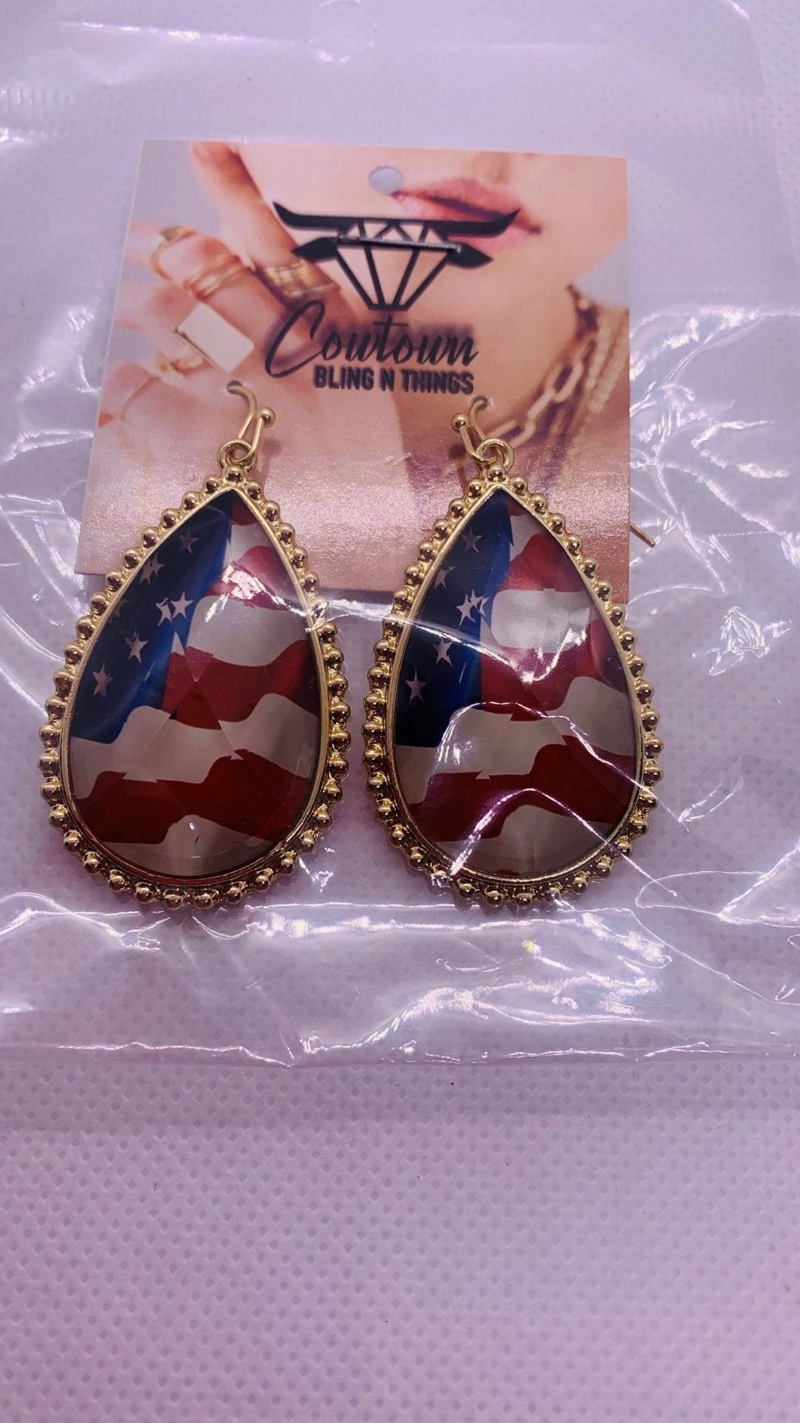 Patriotic American Flag Earrings - Cowtown Bling N Things