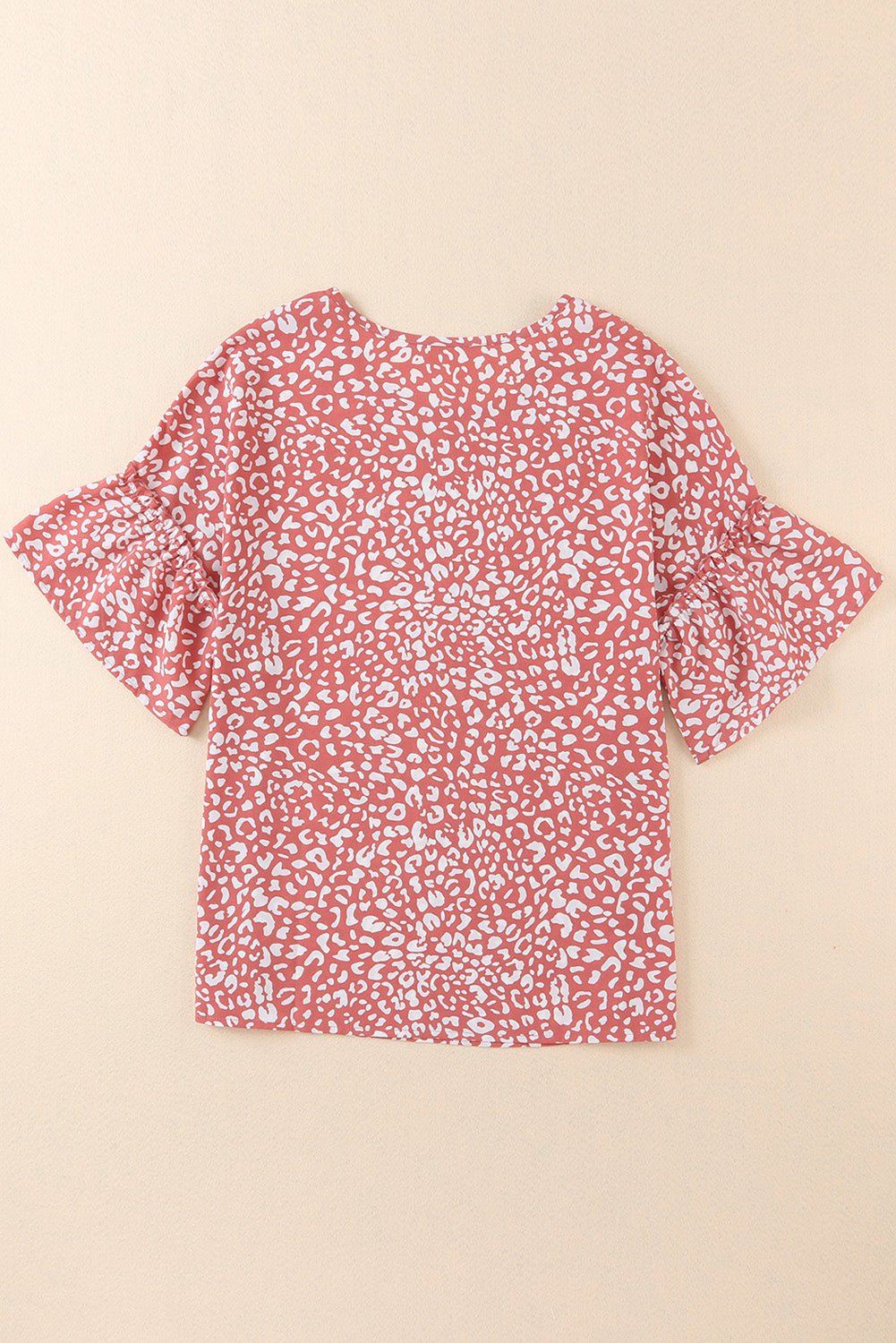 Pink Leopard Print Casual Flounce Sleeve Blouse b - Cowtown Bling N Things