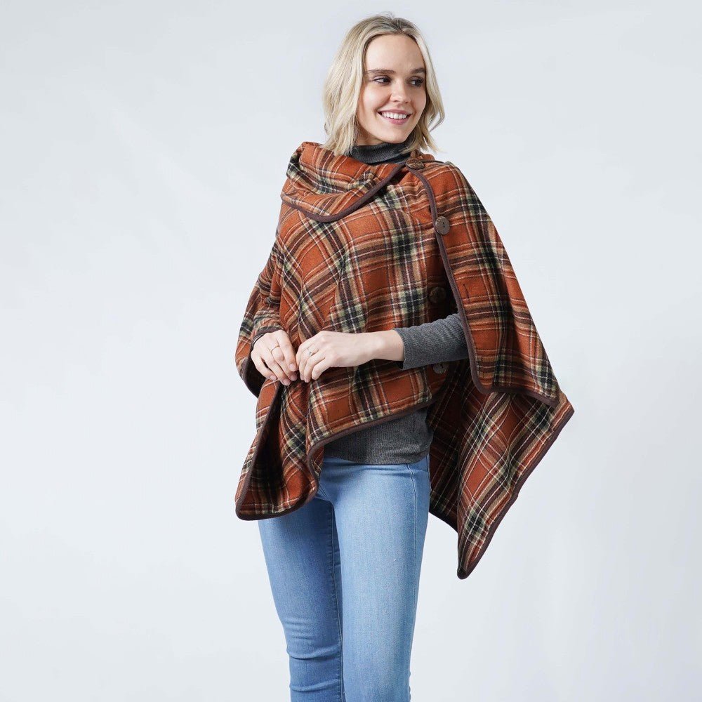Plaid Pattern Poncho - Brown - Cowtown Bling N Things