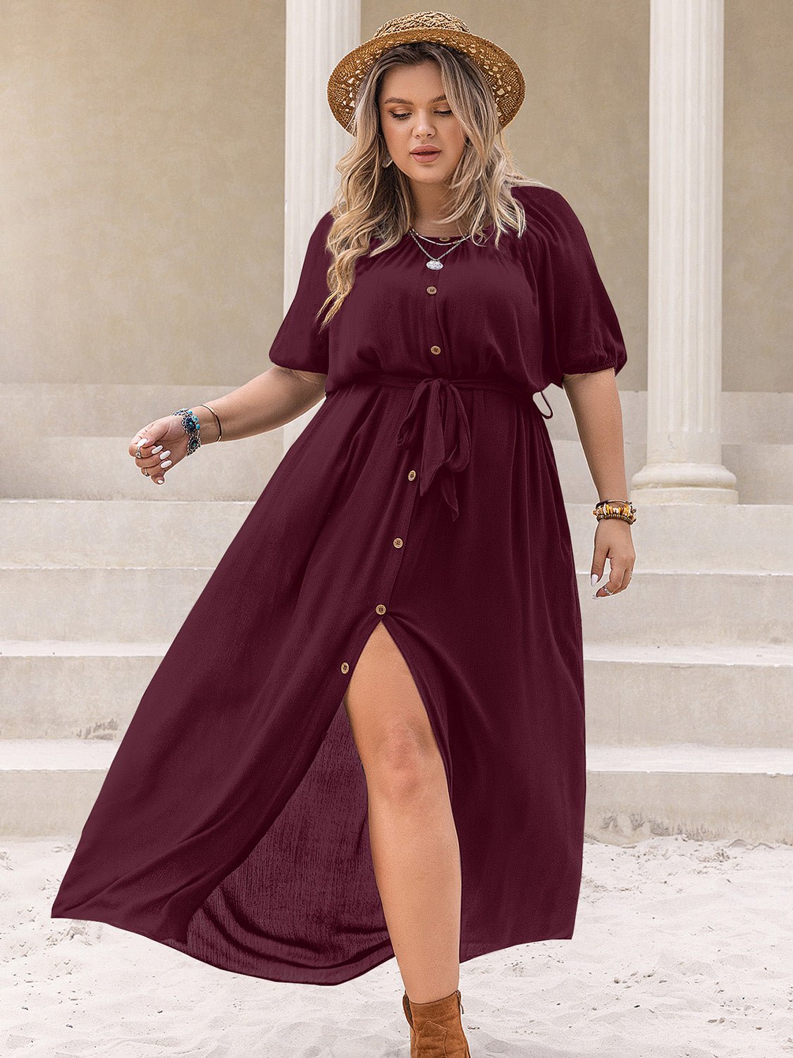 Plus Size Round Neck Half Sleeve Dress - Cowtown Bling N Things