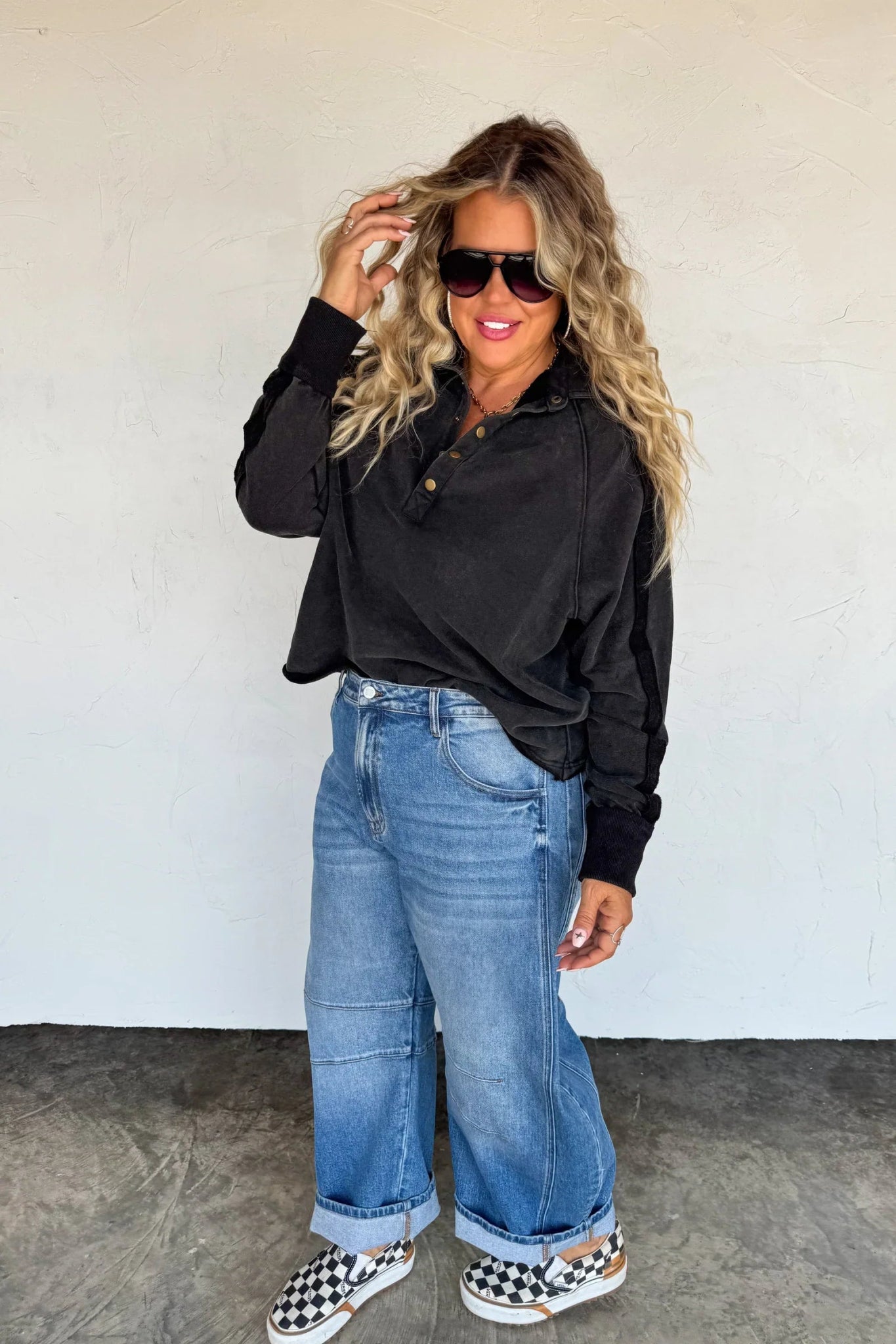 PREORDER: Longer Length Marley Snap Button Sweatshirt - Cowtown Bling N Things