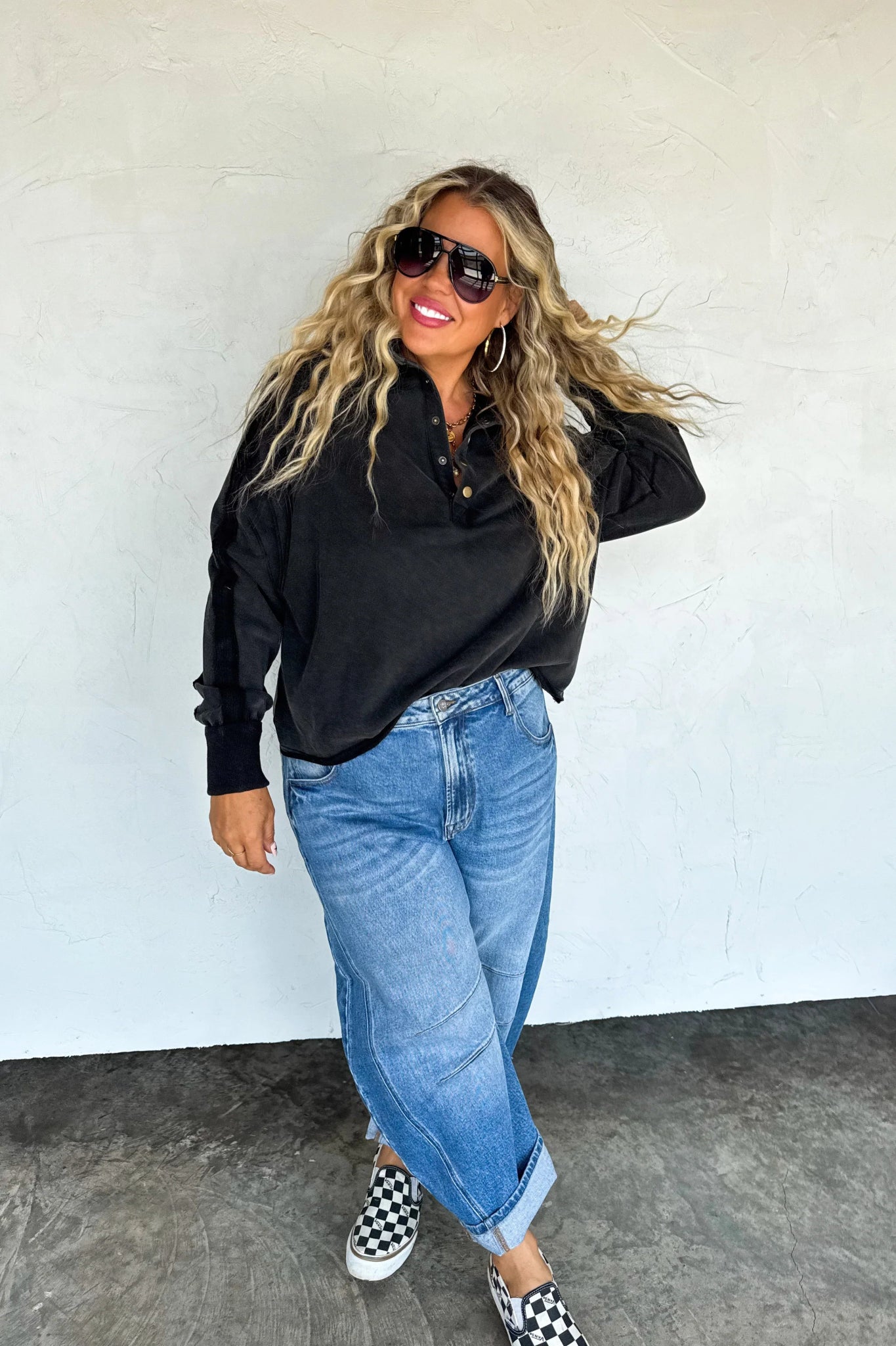 PREORDER: Longer Length Marley Snap Button Sweatshirt - Cowtown Bling N Things