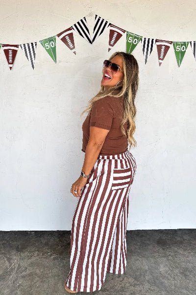 PREORDER: Tailgate Stripe Boxer Pants– Wide - Leg Cotton Lounge Pant with Contrast Pockets | Preorder Ends 8/26 - Cowtown Bling N Things