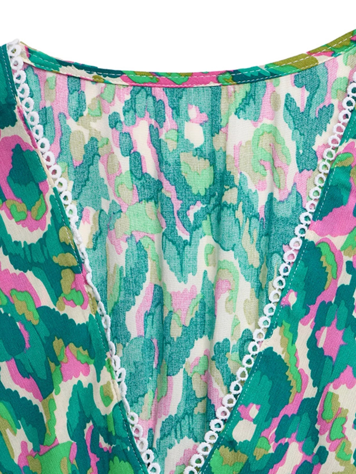 Printed V - Neck Flounce Sleeve Dress - Cowtown Bling N Things