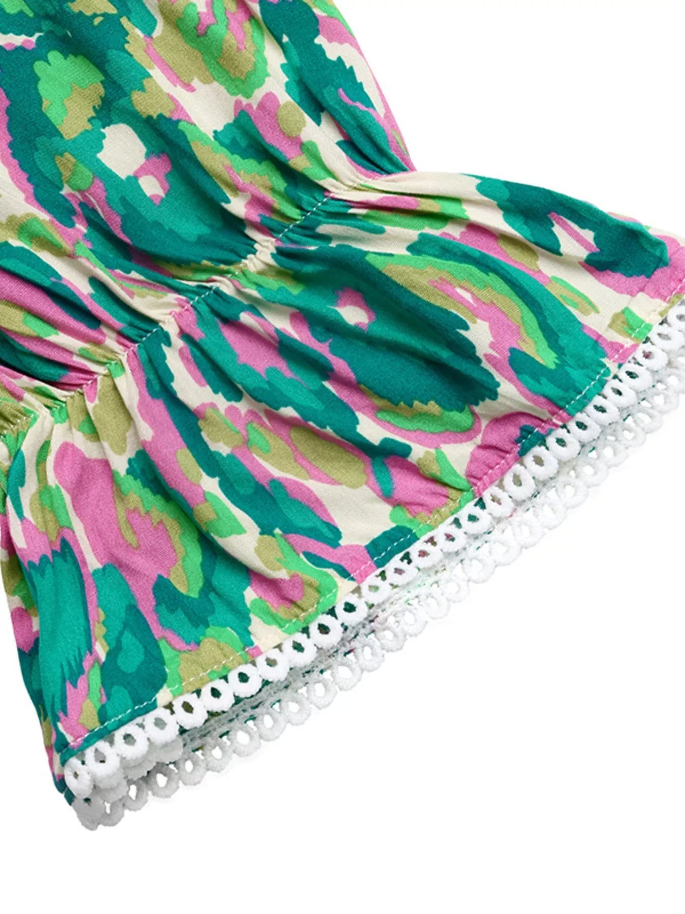 Printed V - Neck Flounce Sleeve Dress - Cowtown Bling N Things