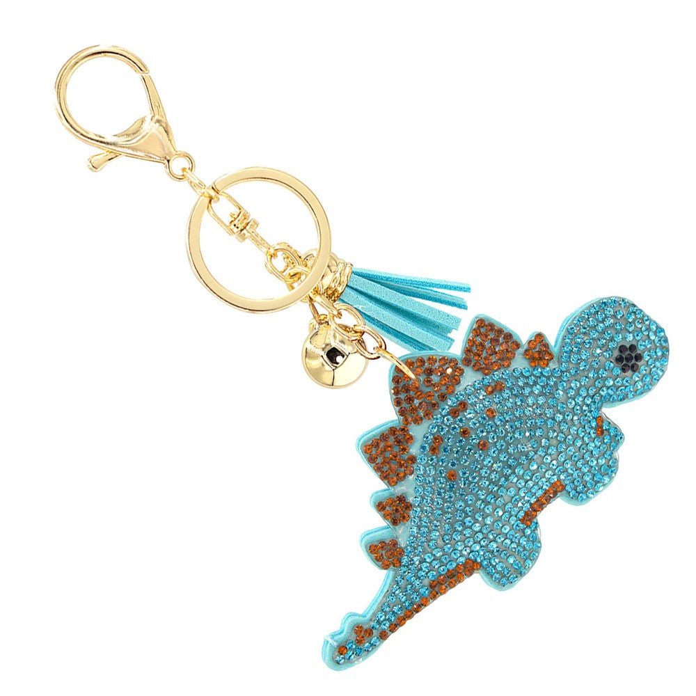 Rhinestone Studded Dinosaur Keychain With Tassel - Cowtown Bling N Things
