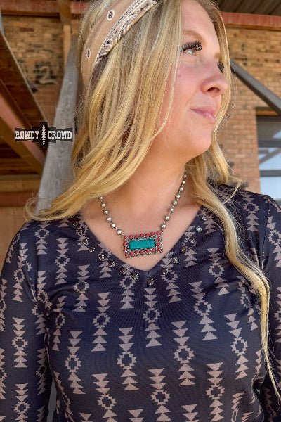 Rowdy Crowd Clothing Honky Tonk Necklace | Bold Western Turquoise Pendant - Cowtown Bling N Things