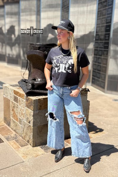 Rowdy Crowd Clothing Western Collage Boxy Tee - Cowtown Bling N Things