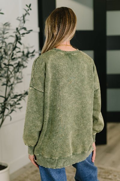 Safe and Secure Mineral Wash Pullover in Light Olive - Cowtown Bling N Things
