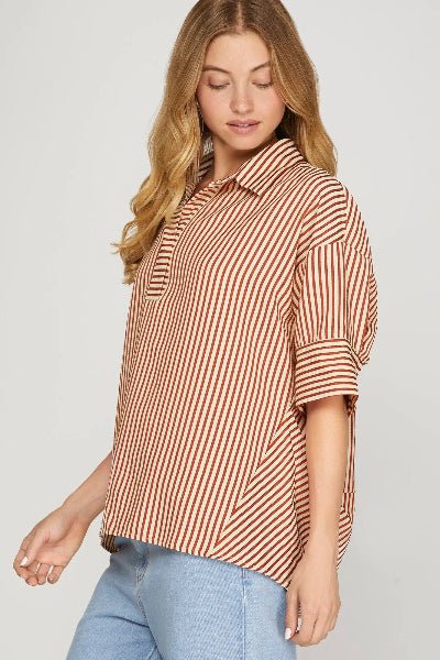 She + Sky Oversized Striped Top – Short Sleeve Chic | Cowtown Bling N Things - Cowtown Bling N Things