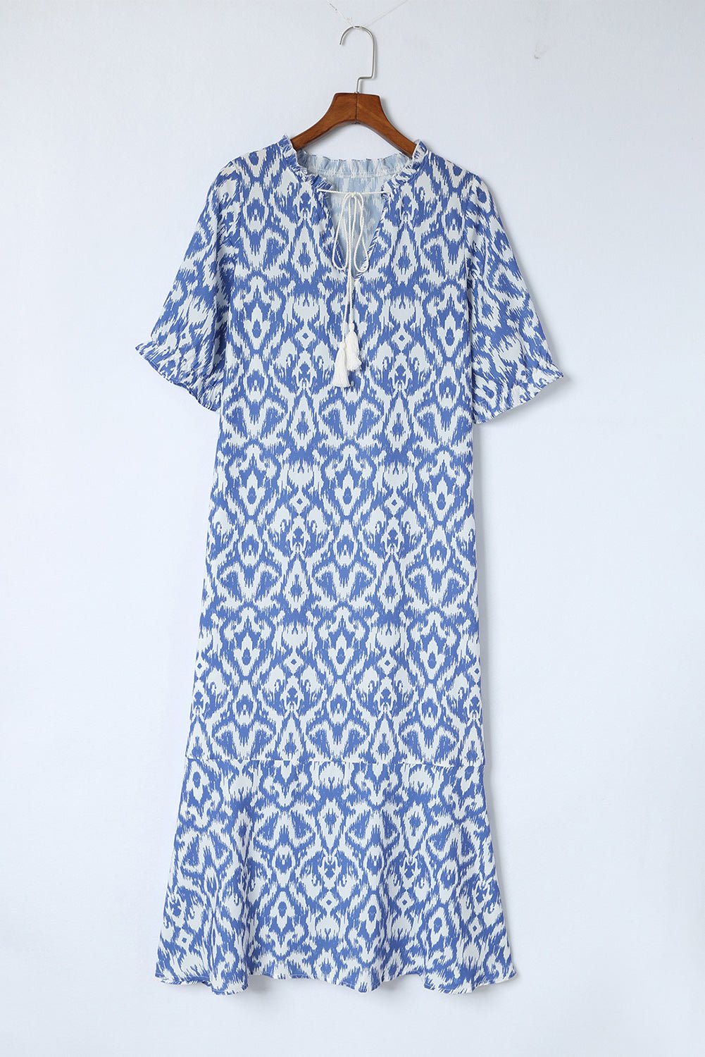 Sky Blue Geometric Print Casual V Neck Maxi Dress - Cowtown Bling N Things