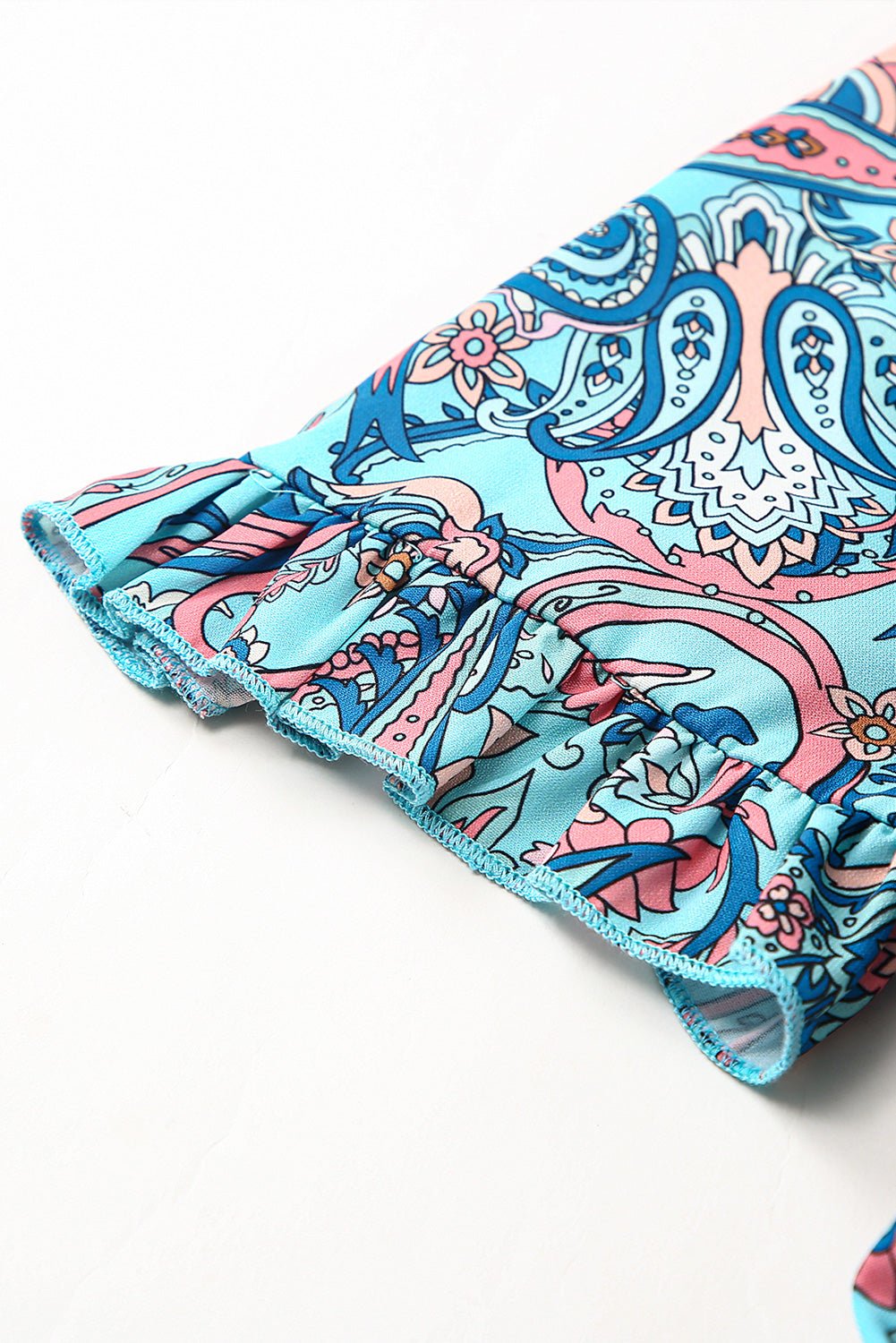 Sky Blue Paisley Print Split V Neck Tiered Boho Maxi Dress - Cowtown Bling N Things