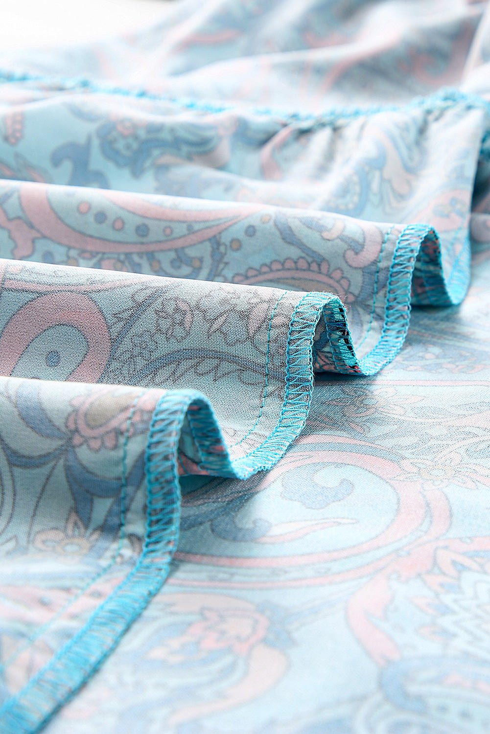 Sky Blue Paisley Print Split V Neck Tiered Boho Maxi Dress - Cowtown Bling N Things