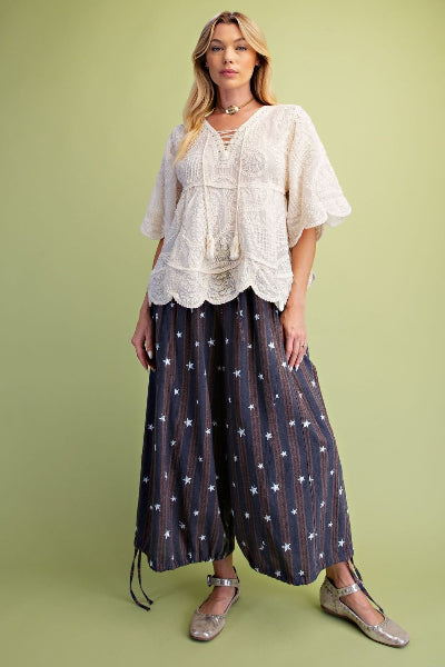 Easel Half Sleeve Embroidery Babydoll Tunic